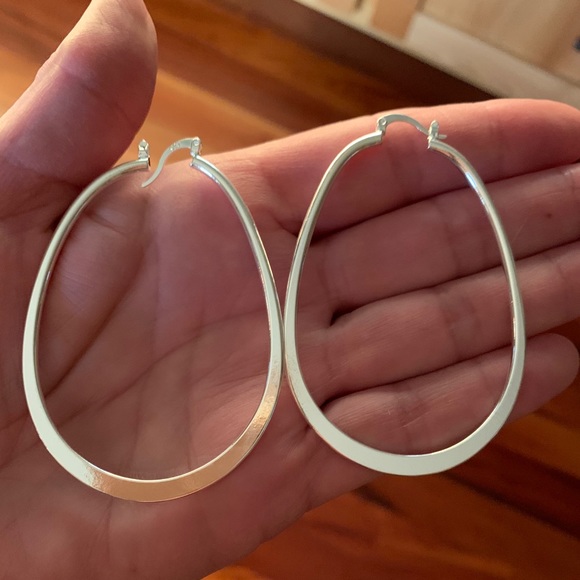 Sterling Silver Large Hoop Earring Stamped .925 - Picture 2 of 7